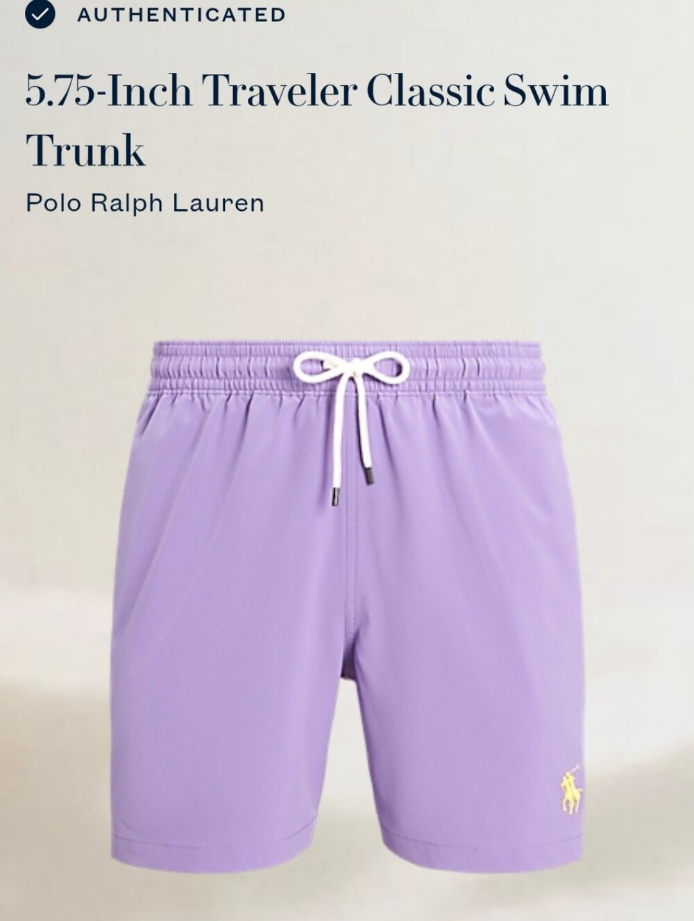 Polo Ralph Lauren 5.75" Traveler Classic Swim Trunk, Size Medium Lavender Color